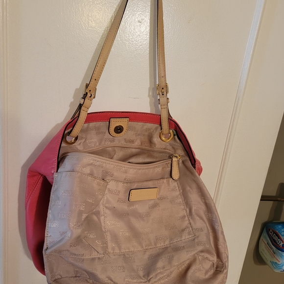 Michael Kors Pink and Tan Tote with Signature Charm - Picture 6 of 11